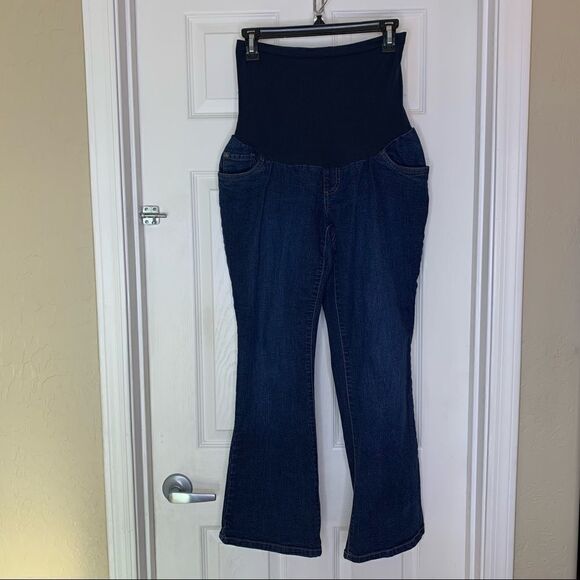 Indigo Blue Dark Denim Maternity Jeans Size Petite Large Full Belly Panel - Picture 1 of 8